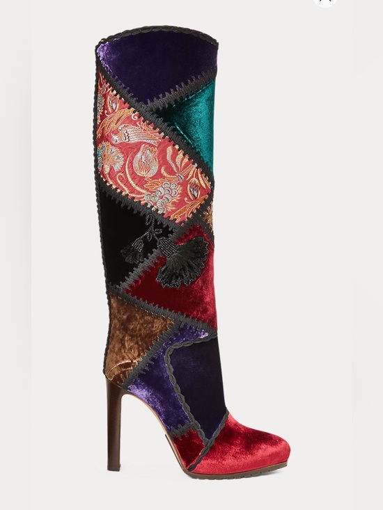 Ralph Lauren Purple Label Shoes - RARE! Ralph Lauren Remmy Boots Purple Label Silk Velvet Patchwork Sz 39 8.5